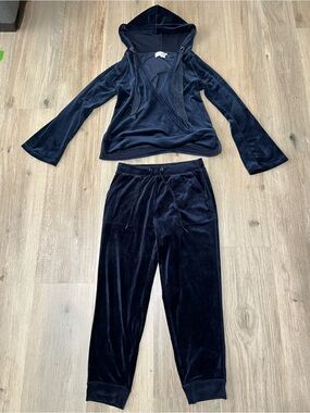 Anthropologie Saturday Sunday velour pajama loungewear set size small navy blue